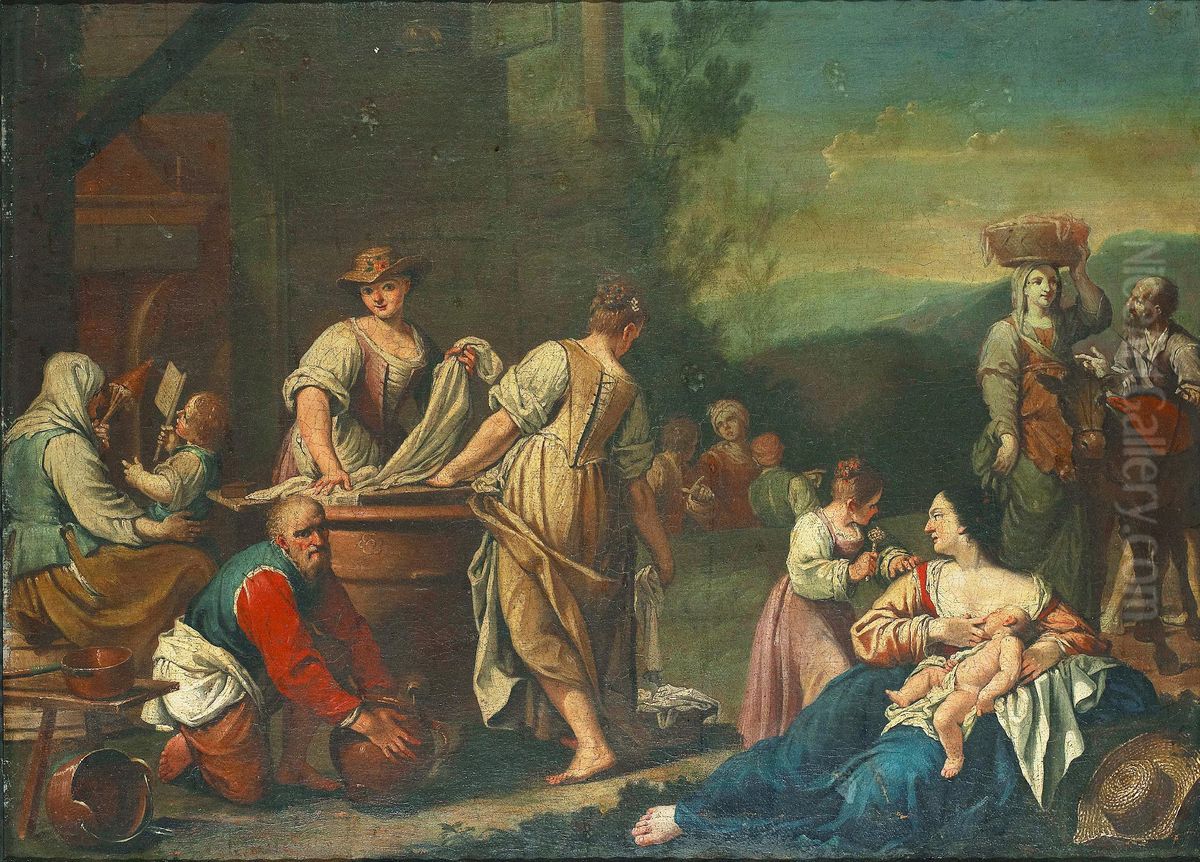 Samling Vid Brunnen Oil Painting by Stefano Ghirardini