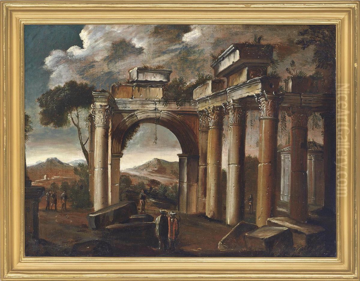 An Architectural Capriccio Oil Painting by Giovanni Ghisolfi