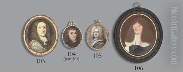 A Young Gentleman, In Armour, White Lawn Collar, Long Curling Light Brown Hair; Together With Rachel, Countess Of Middlesex (1613-1680), In Lace-bordered Off-the-shoulder Yellow Dress, Drop-pearl And Jewelled Pendant Fastened At Corsage, Pearl Necklace, H Oil Painting by Richard (Dwarf Gibson) Gibson