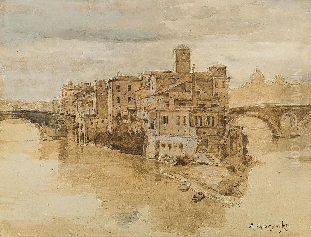 Rome. Isola Tiberina Oil Painting by Aleksander Gierymski
