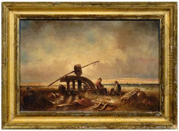 Fisherman Resting On Shore With Block AndTackle, Rudders, Traps, Baskets Oil Painting by Robert Swain Gifford