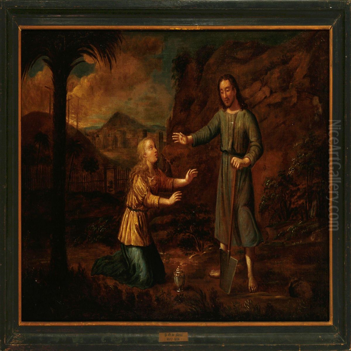Jesus And Mary Magdalene Outside Jerusalem Oil Painting by Felipe Gil De Mena