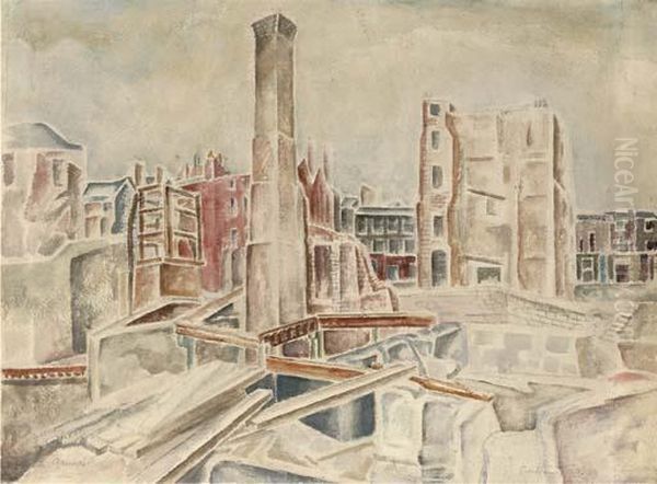 Bombed Houses (temple Area) Oil Painting by Catherina Dawson Giles