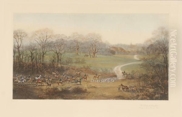 Views Of FoxHunting Activities On The Estate Of The Only Peerage Named After AFrench Castle. Oil Painting by G.D. Giles