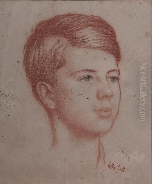A Red Conte Portrait Study Of A Boy, Signed Lower Right Oil Painting by Colin Unwin Gill