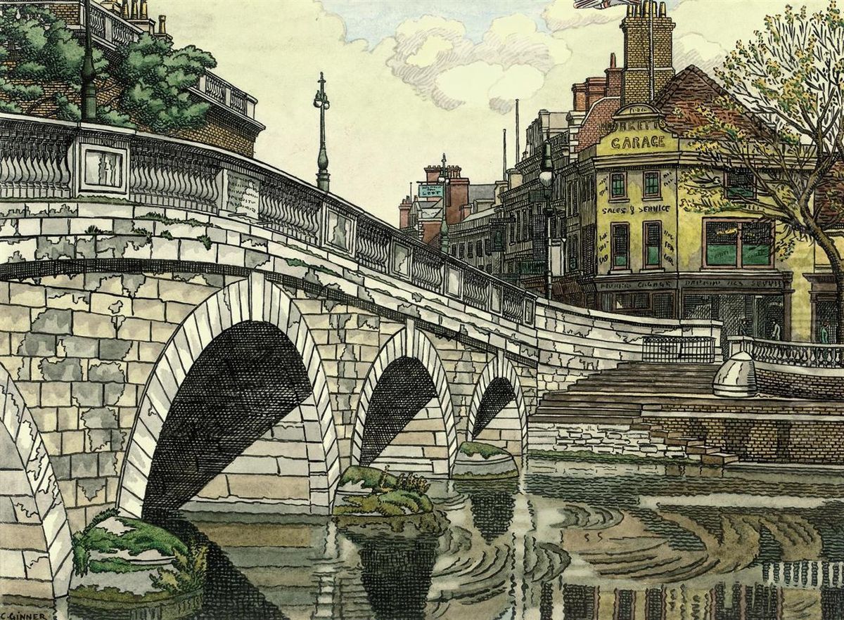 Murkett's Garage Oil Painting by Charles Ginner