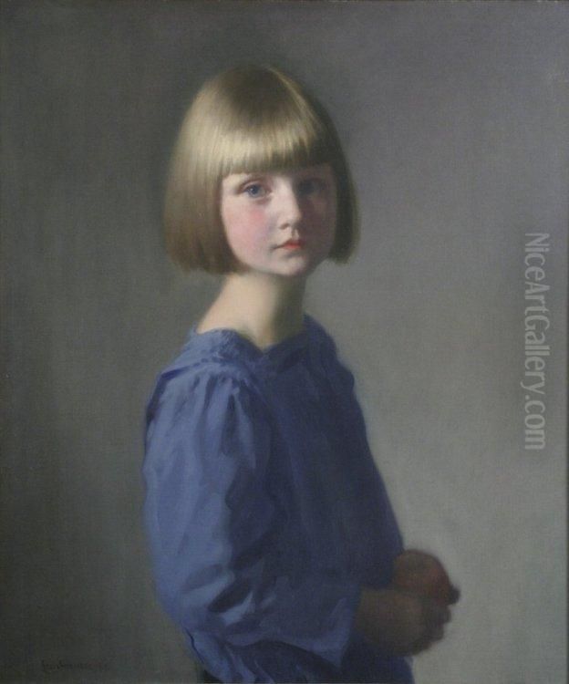Portrait Of A Girl In A Blue Dress Oil Painting by Louis Ginnett