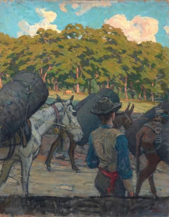 Il Trasporto Del Carbone Oil Painting by Luigi Gioli