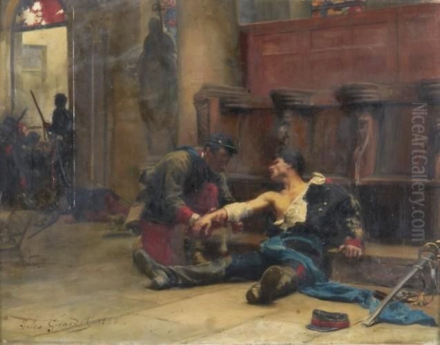 Soldat Blesse Lors De L'assaut D'une Eglise Oil Painting by Jules Girardet