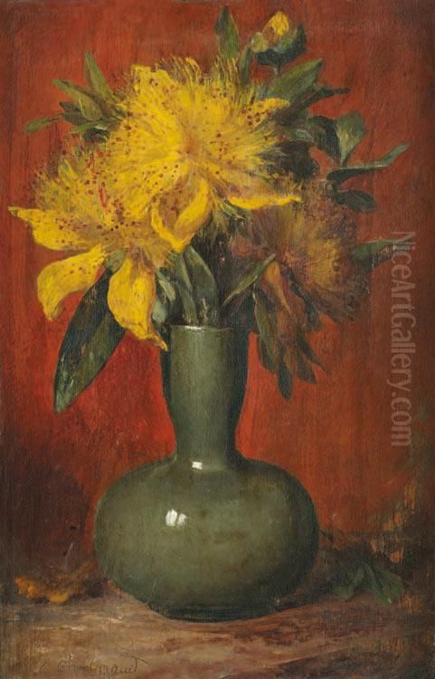 Millepertuis Dans Un Vase Vert Celadon Oil Painting by Sebastien Charles Giraud