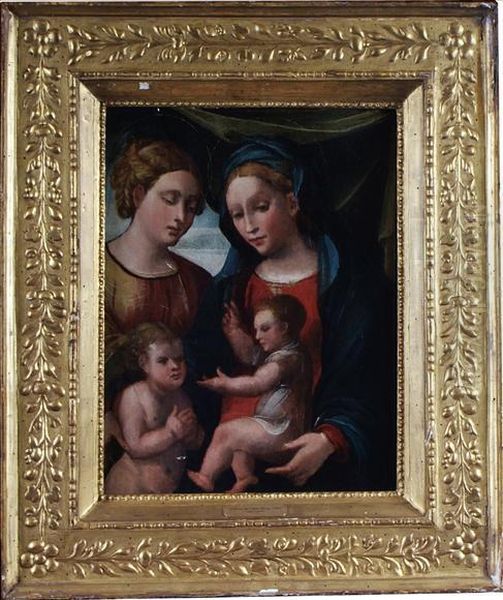 The Madonna And Child With St Elizabeth And John Thebaptist Oil Painting by Girolamo dai Libri