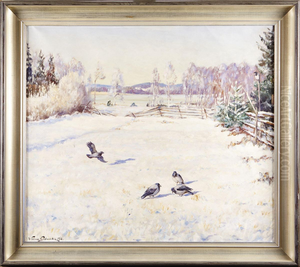 Faglar Ivinterlandskap Oil Painting by William Gislander