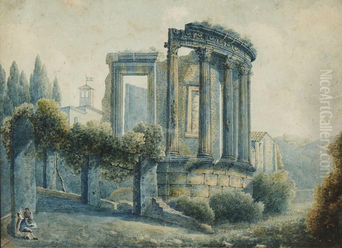 Tivoli - Blick Auf Den Sybillentempel. Oil Painting by Filippo Giuntotardi