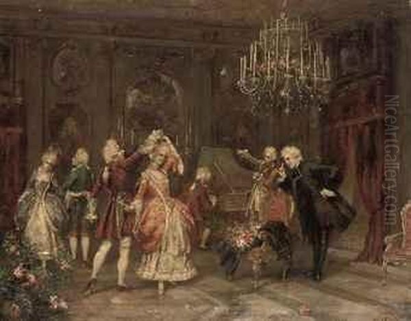 An Elegant Soiree Oil Painting by Giuseppe Brugo