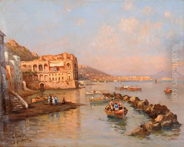Scorcio Della Costiera Napoletana Con Palazzo Donnanna Oil Painting by Guglielmo Giusti