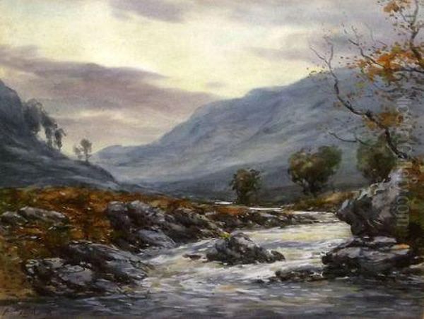 A Scottish River And Mountain Landscape 
Approaching Storm Oil Painting by John Hamilton Glass