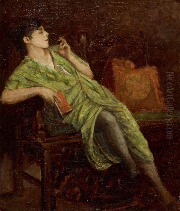 Sitzende Raucherin Oil Painting by Armin Glatter