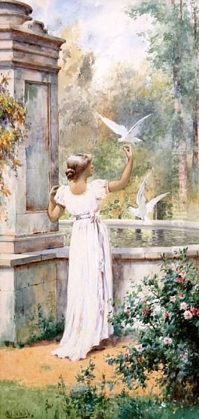 Her Pets Oil Painting by Alfred Glendening