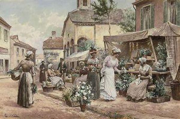 Choosing A Posy Oil Painting by Alfred Glendening