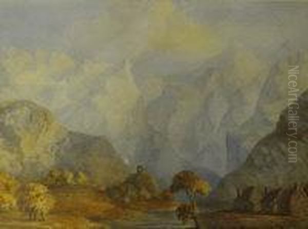 Winter Alpine Landscape Oil Painting by William Glover