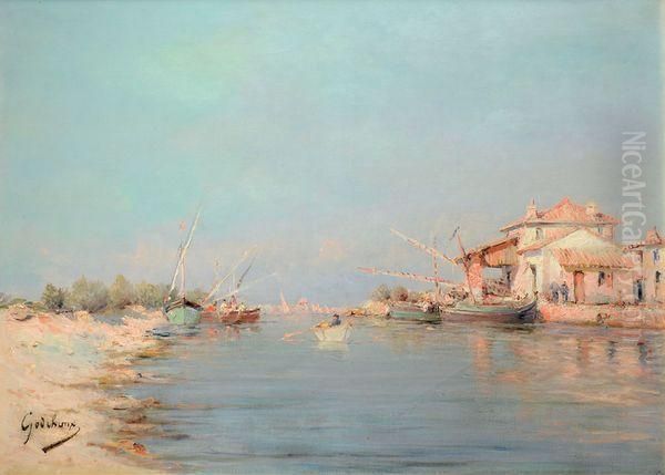 Barques Au Bord De La Lagune Oil Painting by Emile Godchaux