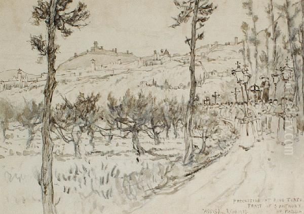 'procession At Rivo Torto, Feast Of S AnthonyOf Padua, Assisi' Oil Painting by Robert Charles, Goff Col.