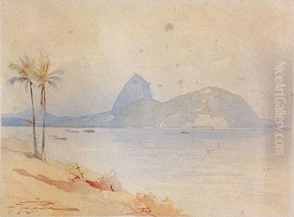 Vue De La Baie De Rio Oil Painting by Henrique Goldschmidt