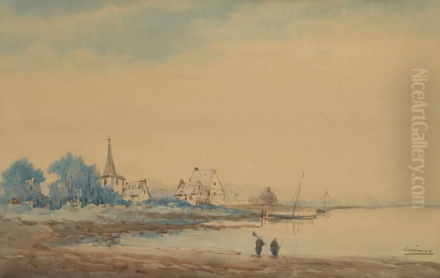 Pecheurs A Maree Basse Oil Painting by Francois Gomze