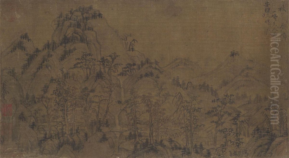 Autumn Cliffs Oil Painting by Huang Gongwang