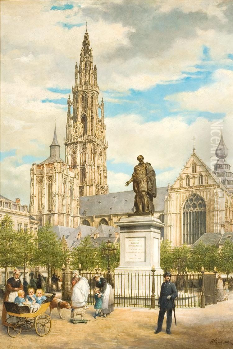 De Groenplaats Te Antwerpen Oil Painting by Frans Gons