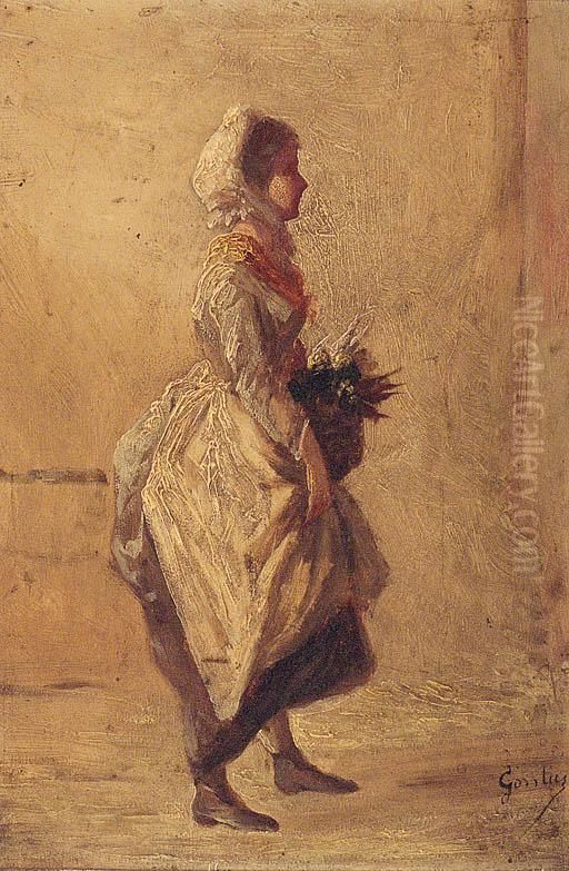 A Young Maid Oil Painting by Auguste Adolphe Gontier