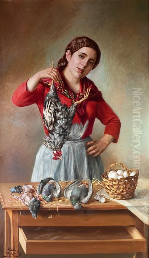 Puesto De Gallinas Y Perdices Oil Painting by Elias Gonzalez Manso
