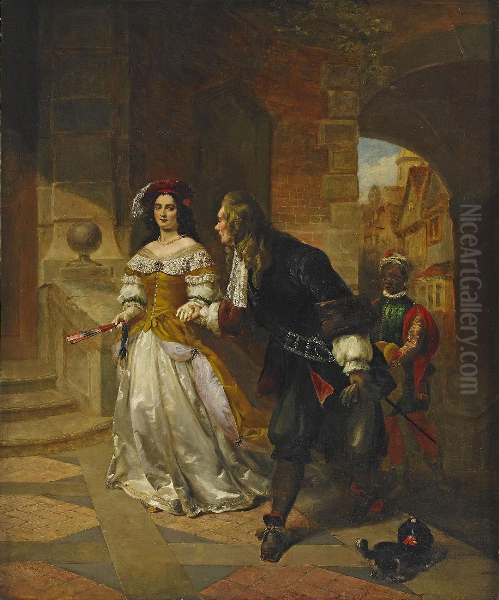 Elegant Sallskap I Historisk Stadsbild Oil Painting by Frederick Goodall