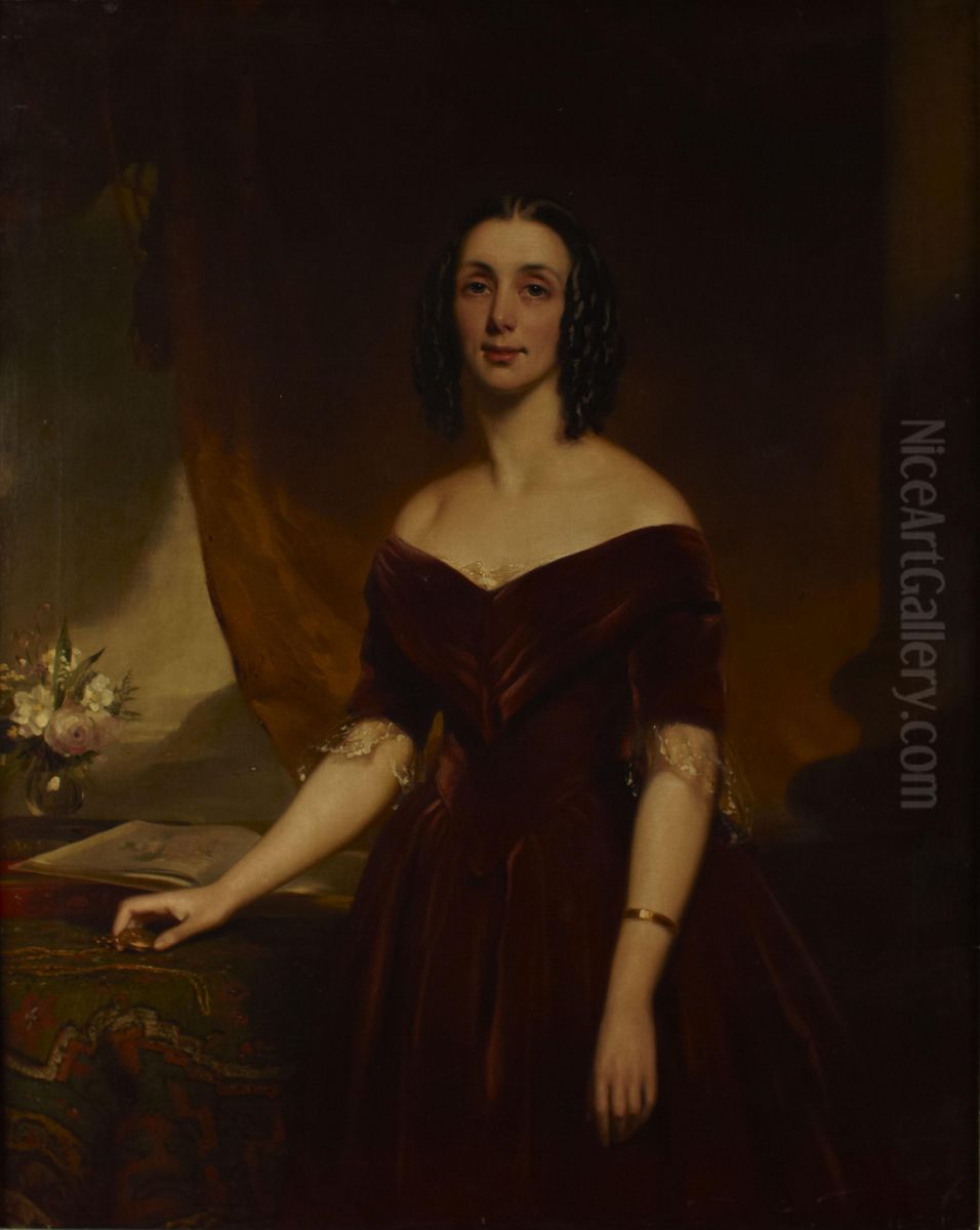 Three Quarter Length Portrait Of Jane Mcarthur Moir Oil Painting by Sir John Watson Gordon