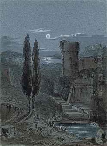 An Italianate Castle In The Moonlight Oil Painting by Lady Julia Isabella Gordon