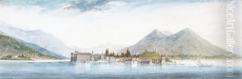 Isola Bella, Lake Maggiore, Italy, From The South; Isola Bella, Lake Maggiore, Italy, From The South-west Oil Painting by Charles Gore