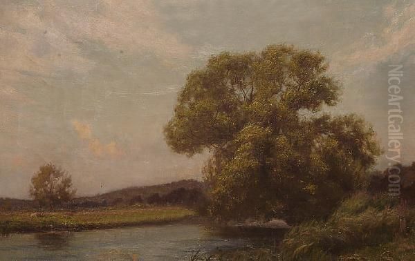 A River Landscape On A Summer's Day. Oil Painting by William Henry Gore