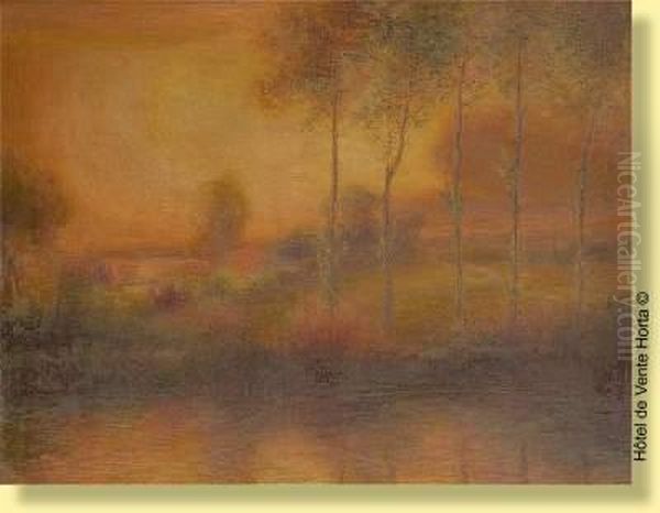 Coucher De Soleil Sur L'etang Oil Painting by Auguste Francois Gorguet