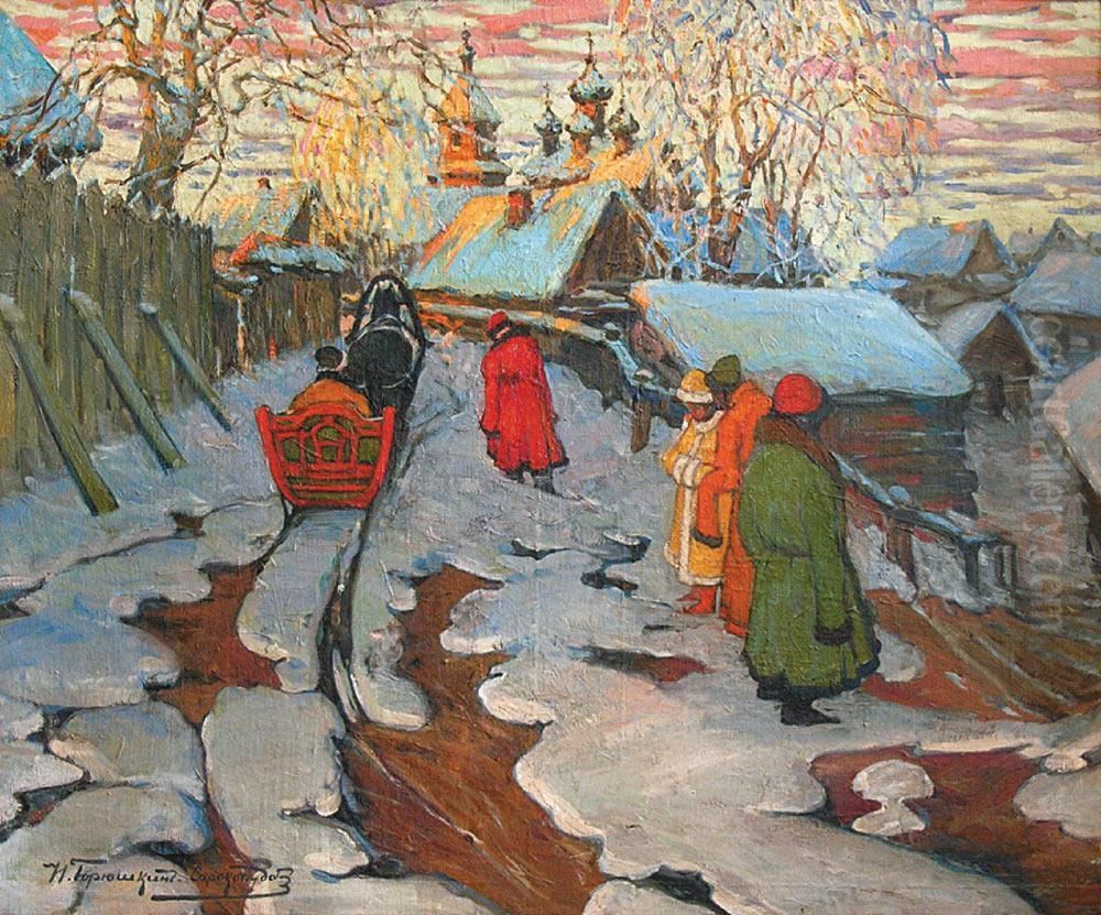 Traineau Dans La Neige Oil Painting by Ivan Silych Goriushkin-Sorokopudov