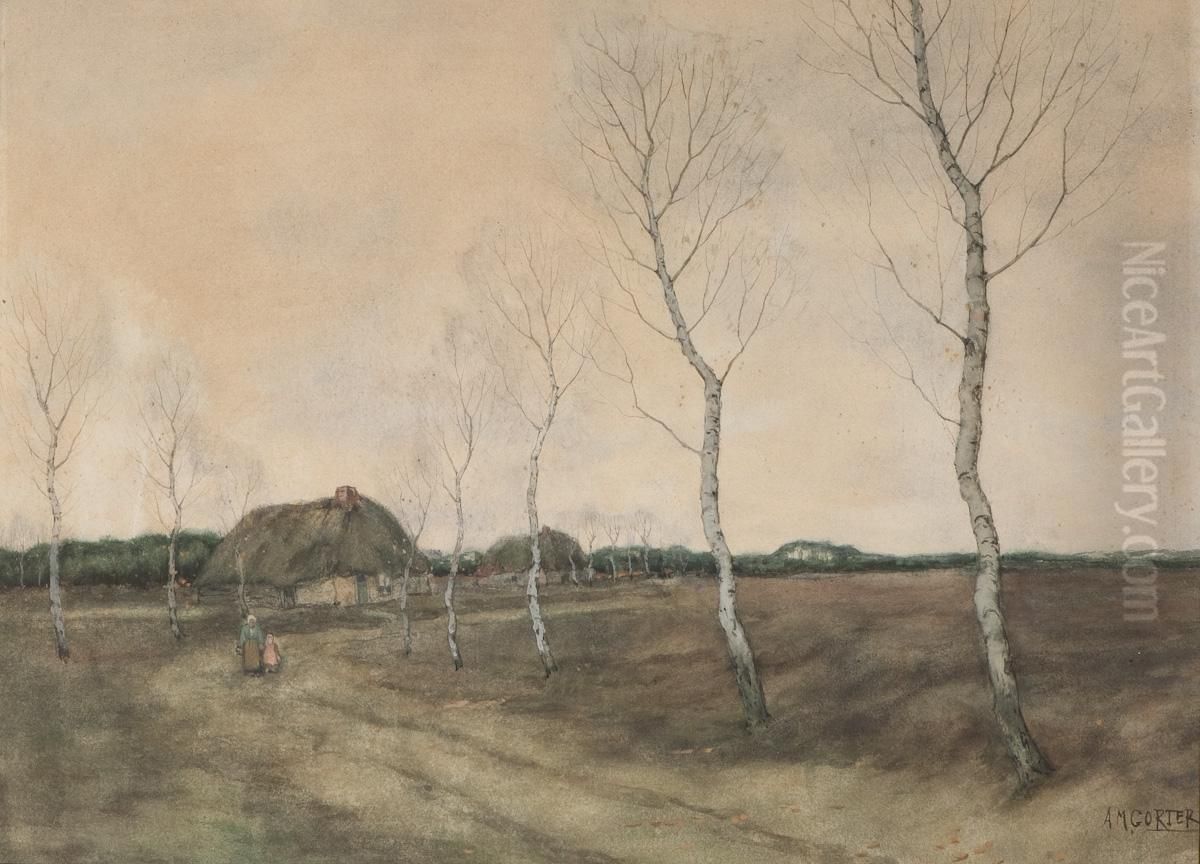 Mother With Child On A Country Road Oil Painting by Arnold Marc Gorter