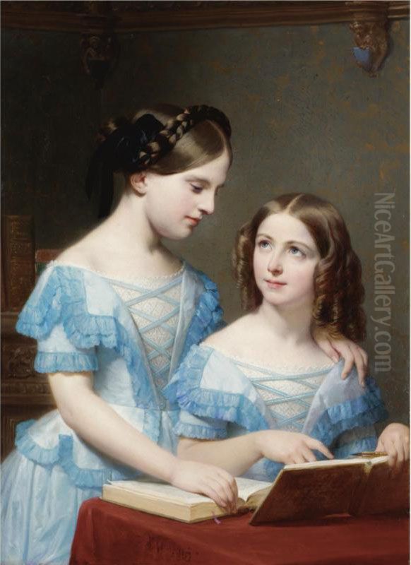 Les Deux Soeurs (the Two Sisters) Oil Painting by Nicolas Louis Francois Gosse