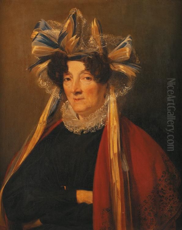 Portrait De Femme Portant Un Bonnet De Dentelles Orne D'un Noeud Bleu Et Jaune Oil Painting by Nicolas Louis Francois Gosse