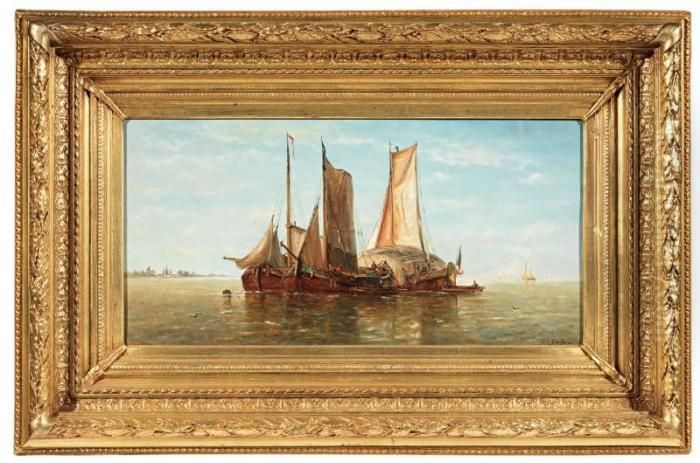 Marina Con Barche Oil Painting by Gosselin, Charles