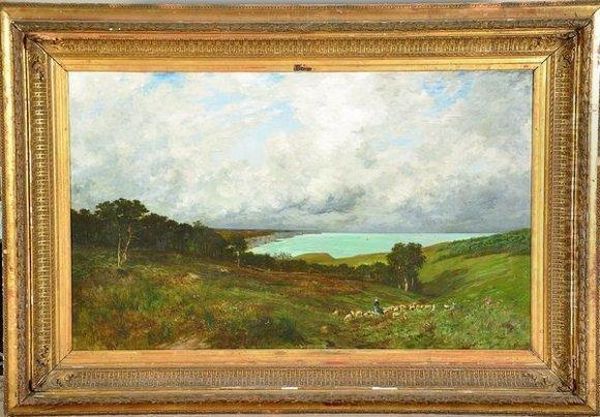 berger Et Son Troupeau Dans Une Valleuse Surplombant Les Falaisesnormandes Oil Painting by Gosselin, Charles