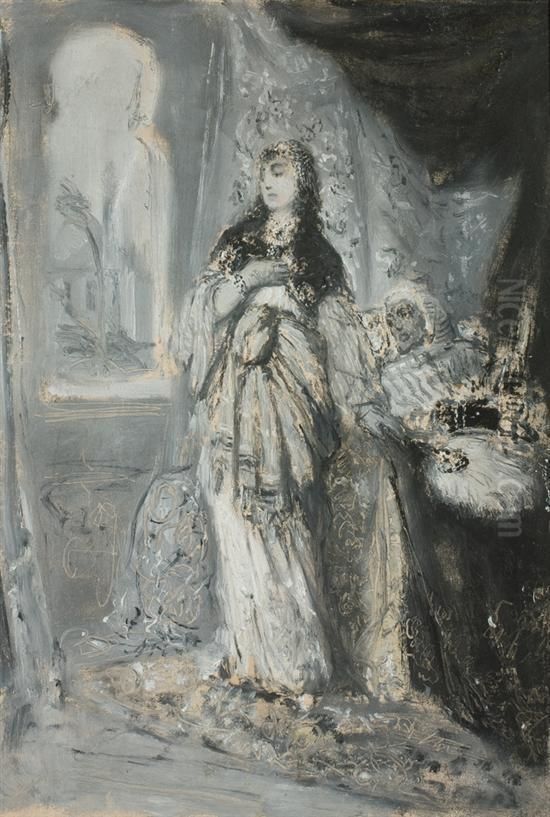 Sketch Of Reha Oil Painting by Maurycy Gottlieb