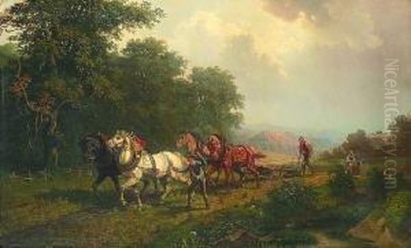 Sommerlandschaft Mit Pflugenden Bauern Oil Painting by Eduard Gotzelmann