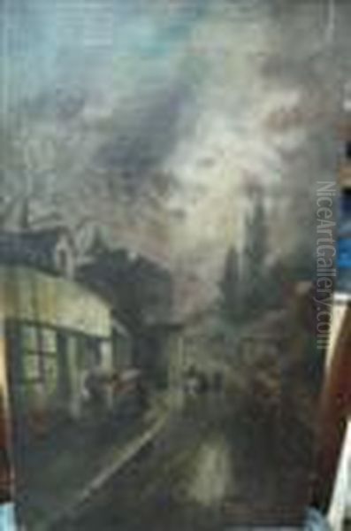 A Country Village At Moonlight Oil Painting by James Walter Gozzard