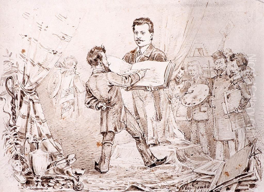 Artysci W Malarskim Atelier Oil Painting by Wojciech Grabowski