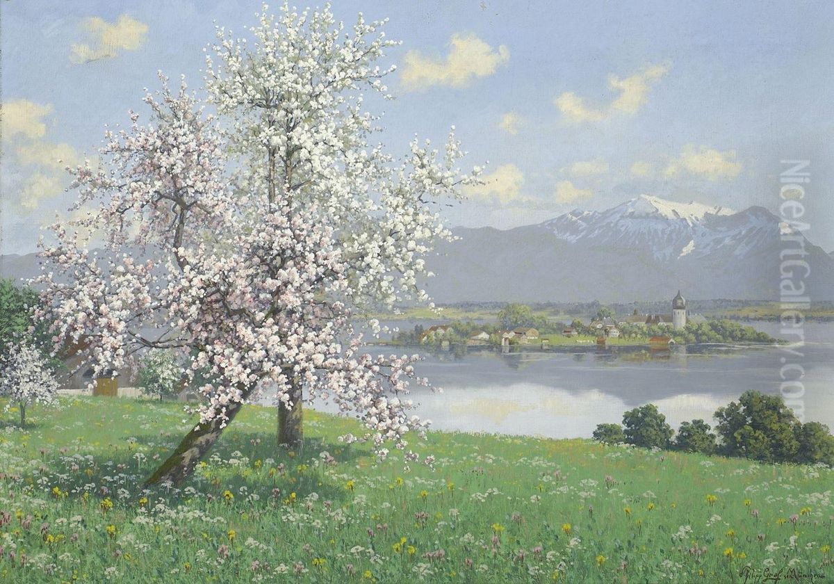 Obstblute Am Chiemsee - Blick Auf Die Fraueninsel Oil Painting by Philip Graf