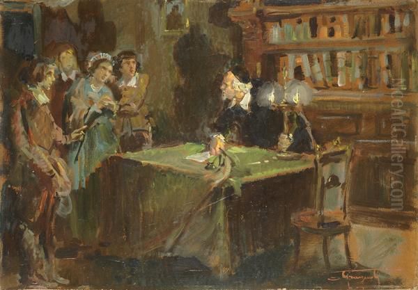 Figure In Un Interno (promessi Sposi) Oil Painting by Ovidio Gragnoli